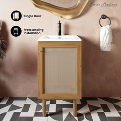 Bathroom Vanity, Classe, 18 Inch, Freestanding, Ceramic Top, Golden Oak