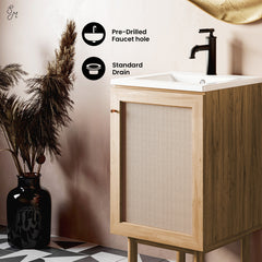 Bathroom Vanity, Classe, 18 Inch, Freestanding, Ceramic Top, Golden Oak