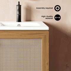 Bathroom Vanity, Classe, 18 Inch, Freestanding, Ceramic Top, Golden Oak