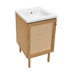 Bathroom Vanity, Classe, 18 Inch, Freestanding, Ceramic Top, Golden Oak