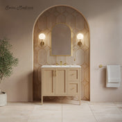 Bathroom Vanity, Forme, 36 Inch Freestanding with Ceramic Top in Natural Oak