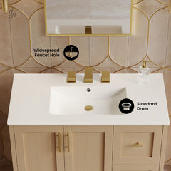Bathroom Vanity, Forme, 36 Inch Freestanding with Ceramic Top in Natural Oak
