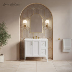 Bathroom Vanity, Forme, 36 Inch Freestanding with Ceramic Top in White