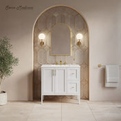 Bathroom Vanity, Forme, 36 Inch Freestanding with Ceramic Top in White
