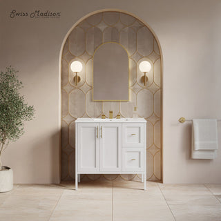 Bathroom Vanity, Forme, 36 Inch Freestanding with Ceramic Top in White