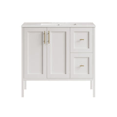 Bathroom Vanity, Forme, 36 Inch Freestanding with Ceramic Top in White