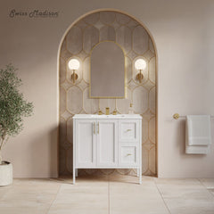 Bathroom Vanity, Forme, 36 Inch Freestanding with Ceramic Top in White