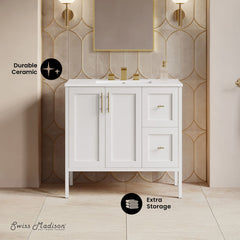 Bathroom Vanity, Forme, 36 Inch Freestanding with Ceramic Top in White
