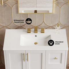 Bathroom Vanity, Forme, 36 Inch Freestanding with Ceramic Top in White