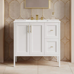 Bathroom Vanity, Forme, 36 Inch Freestanding with Ceramic Top in White