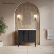 Bathroom Vanity, Forme, 36 Inch Freestanding with Sink Top in Black Oak