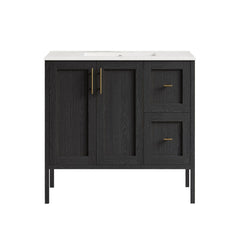 Bathroom Vanity, Forme, 36 Inch Freestanding with Sink Top in Black Oak