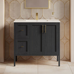 Bathroom Vanity, Forme, 36 Inch Freestanding with Sink Top in Black Oak