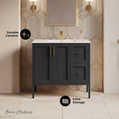 Bathroom Vanity, Forme, 36 Inch Freestanding with Sink Top in Black Oak