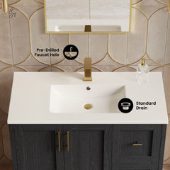 Bathroom Vanity, Forme, 36 Inch Freestanding with Sink Top in Black Oak