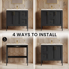 Bathroom Vanity, Forme, 36 Inch Freestanding with Sink Top in Black Oak