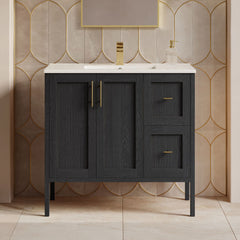 Bathroom Vanity, Forme, 36 Inch Freestanding with Sink Top in Black Oak