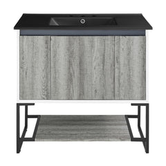 Bathroom Vanity, Marseille, 36 In with 3-Hole Ceramic Sink Top in Gray