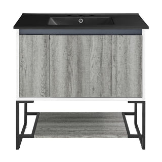 Bathroom Vanity, Marseille, 36 In with 3-Hole Ceramic Sink Top in Gray
