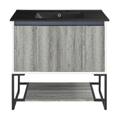 Bathroom Vanity, Marseille, 36 In with 3-Hole Ceramic Sink Top in Gray