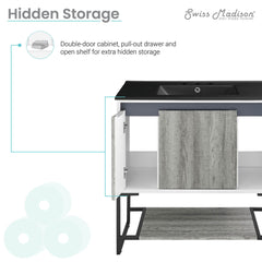 Bathroom Vanity, Marseille, 36 In with 3-Hole Ceramic Sink Top in Gray
