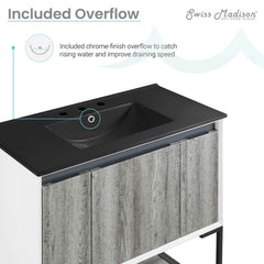 Bathroom Vanity, Marseille, 36 In with 3-Hole Ceramic Sink Top in Gray