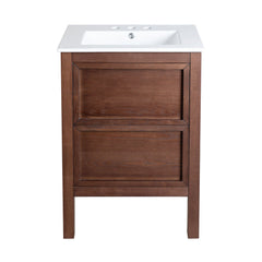Bathroom Vanity, Nadar, 24 in with 3-Hole Ceramic Sink Top in Brown Walnut