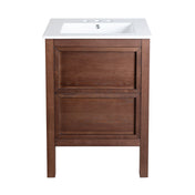 Bathroom Vanity, Nadar, 24 in with 3-Hole Ceramic Sink Top in Brown Walnut