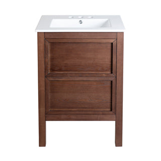 Bathroom Vanity, Nadar, 24 in with 3-Hole Ceramic Sink Top in Brown Walnut