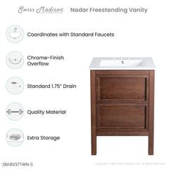 Bathroom Vanity, Nadar, 24 in with 3-Hole Ceramic Sink Top in Brown Walnut
