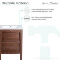 Bathroom Vanity, Nadar, 24 in with 3-Hole Ceramic Sink Top in Brown Walnut