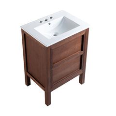 Bathroom Vanity, Nadar, 24 in with 3-Hole Ceramic Sink Top in Brown Walnut