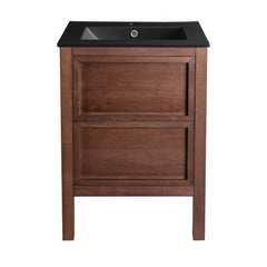 Bathroom Vanity, Nadar, 24-Inch with Black Ceramic Sink Top in Brown Walnut