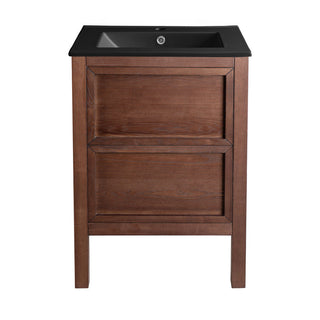 Bathroom Vanity, Nadar, 24-Inch with Black Ceramic Sink Top in Brown Walnut
