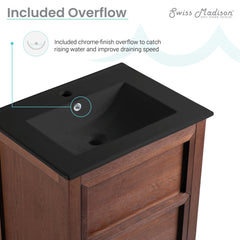 Bathroom Vanity, Nadar, 24-Inch with Black Ceramic Sink Top in Brown Walnut