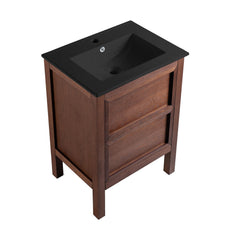 Bathroom Vanity, Nadar, 24-Inch with Black Ceramic Sink Top in Brown Walnut