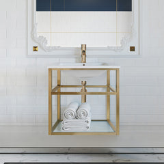 Bathroom Vanity, Pierre, 24 in Single Open Shelf in Gold Metal Frame