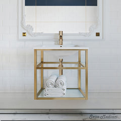 Bathroom Vanity, Pierre, 24 in Single Open Shelf in Gold Metal Frame