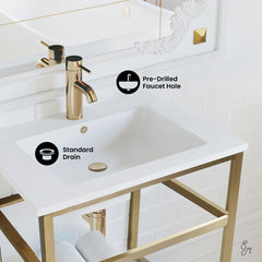 Bathroom Vanity, Pierre, 24 in Single Open Shelf in Gold Metal Frame