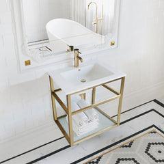 Bathroom Vanity, Pierre, 24 in Single Open Shelf in Gold Metal Frame
