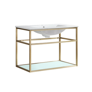 Bathroom Vanity, Pierre, Single Sink with Open Shelf in Gold