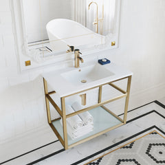 Bathroom Vanity, Pierre, 30 in., Single Sink, Open Shelf, Gold