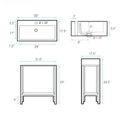 Bathroom Vanity, Pierre, Open Shelf, Freestanding, Ceramic Top, 32 Inch