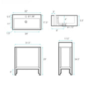 Bathroom Vanity, Pierre, 32 Inch Open Shelf with Ceramic Sink Top