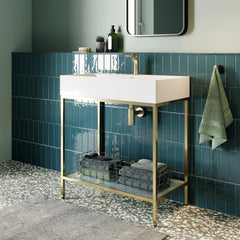 Bathroom Vanity, Pierre, Open Shelf, Freestanding, Ceramic Top, 32 Inch