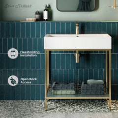 Bathroom Vanity, Pierre, Open Shelf, Freestanding, Ceramic Top, 32 Inch