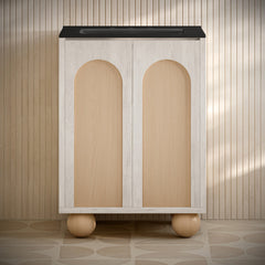Bathroom Vanity, Plaisir II, 24 Inch Freestanding with Black Sink Top in White Oak