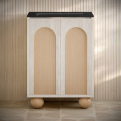 Bathroom Vanity, Plaisir II, 24 Inch Freestanding with Black Sink Top in White Oak