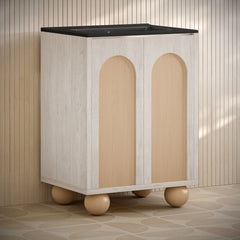 Bathroom Vanity, Plaisir II, 24 Inch Freestanding with Black Sink Top in White Oak