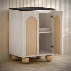 Bathroom Vanity, Plaisir II, 24 Inch Freestanding with Black Sink Top in White Oak